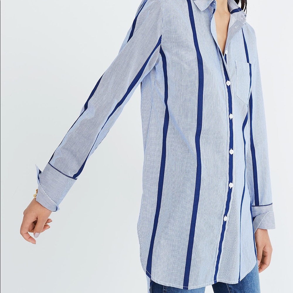 Madewell Striped Tunic Collared Button Shirt - image 2
